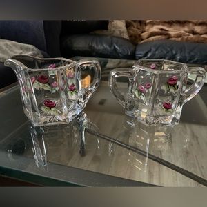 Hand Painted Glass Cream & Sugar Bowls NWOB